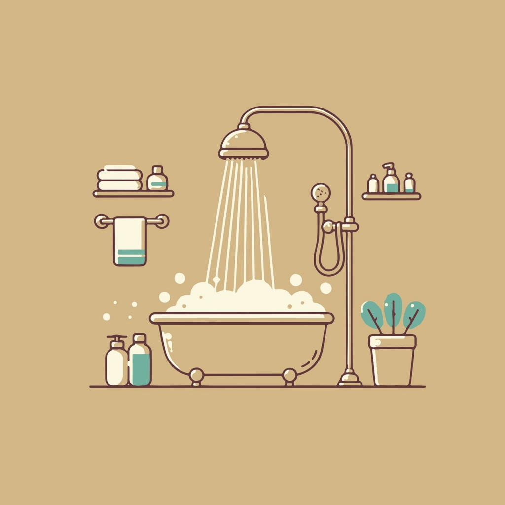 bathroom, bathtub, shower, towel, shampoo, soap, lotion, bath, hygiene, digital art, bathroom, bathtub, shower, shower, shower, shower, shower