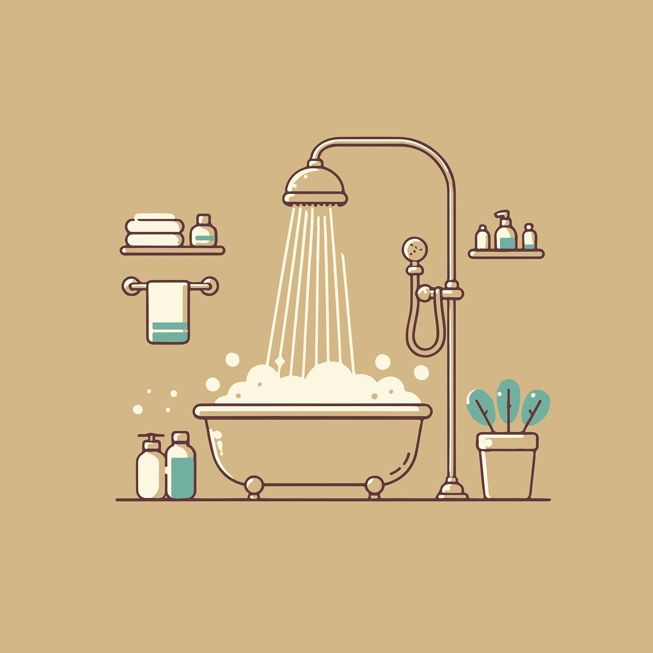 bathroom, bathtub, shower, towel, shampoo, soap, lotion, bath, hygiene, digital art, bathroom, bathtub, shower, shower, shower, shower, shower
